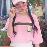 韩国ulzzang夏季女装可爱卡通宽松短袖t恤韩版学生休闲中袖上衣潮