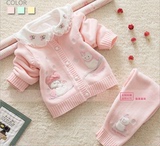宝宝纯棉韩版毛衣裤开衫套装0-1岁女童婴儿针织衫两件套外套春季