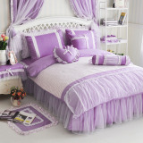 韩版纯棉田园公主蕾丝床裙四件套 紫色迷情淑女床单床罩全棉被套
