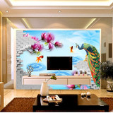 电视背景墙纸壁纸卧室温馨3D立体无缝墙布大型壁画现代简约 孔雀