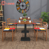 西餐厅实木餐桌方桌 仿木纹椅子 七欧咖啡厅甜品店主题桌椅组合