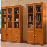实木书柜自由组合中式两门三门书架书柜带门简易橡木书柜移动书柜