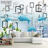 3D立体海豚海洋墙纸酒店KTV包厢墙布大型壁画男孩儿童房卧室壁纸