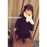 Effiehouse韩国进口女宝宝女童气质高雅羊毛呢拼接皮草大衣外套