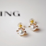 『薇家.海珠』专柜正品日本进口Akoya珍珠5.5-6mm18K金钻石耳钉