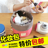 包邮韩国多功能旅行化妆包 桶式大容量抽带收纳包 圆桶分层洗漱包