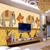 3D立体大象大型壁画东南亚泰式印度风情主题餐厅客厅酒店墙纸壁纸