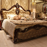 欧式真皮床 美式实木雕花双人床 新古典婚床样板房 法式公主床