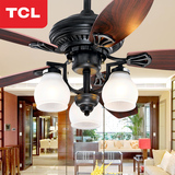 TCL美式乡村田园吊扇灯欧式仿古木叶电扇灯客厅餐厅风扇灯复古灯