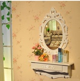 田园创意雕花欧式梳妆镜子壁挂墙上化妆镜壁挂白色椭圆浴室镜