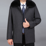 冬季中年男装风衣中长款加厚羊毛大衣獭兔毛领 爸爸装加大码外套