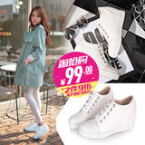 2016春季新款单鞋女韩版平底内增高小白鞋系带坡跟板鞋休闲女鞋