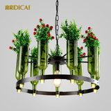 北欧创意餐厅个性咖啡厅酒瓶吊灯植物花盆栽铁艺复古工业风吊灯具