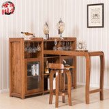 纯榆木家用吧台桌组合现代中式简约时尚全实木吧台柜转椅套装家具