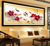新款3D5D印花贴钻十字绣客厅卧室大幅花卉牡丹九鱼富贵有余钻石画