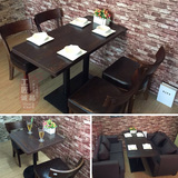 简约复古咖啡厅桌椅西餐厅甜品奶茶店桌椅组合实木茶餐厅方桌椅子