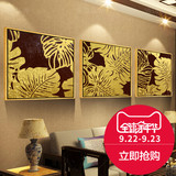 东南亚泰式金箔画酒店客厅装饰画三联画沙发背景墙画抽象油画挂画