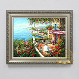 地中海风格风景油画 手绘欧式客厅玄关走廊装饰画壁画高档横版画