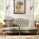 美式复古做旧客厅实木沙发组合小户型欧式布艺软包三人 双人沙发