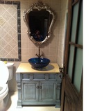 典木地中海风格橡木浴室柜组合 美式乡村欧式落地卫浴洗脸手盆柜