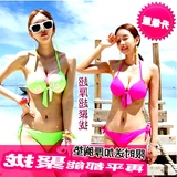 加厚罩杯性感bikini韩国荧光色分体比基尼小胸钢托聚拢泳衣女泳装