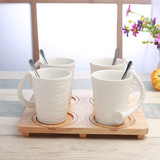 厂家直销批发陶瓷咖啡杯碟带勺 创意纯白家用通用花茶杯配木座架