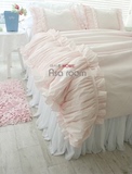 韩国同款纯棉全棉四件套床品公主粉色蕾丝被套床裙婚庆三件套