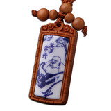 多吉米 小木头定制照片毛绒猴子创意 汽车青花瓷挂件花梨木钥匙扣
