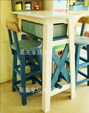 实木吧台桌椅 现代简约地中海 家用小客厅厨房宜家靠墙高脚桌定做
