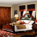 范格美居美式乡村实木双人床1.8米 欧式卧室软包靠背真皮床