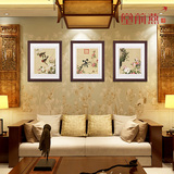 中式客厅装饰画现代简约餐厅挂画沙发背景墙三联壁画有框画郎世宁