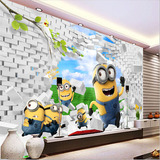 3D立体卡通儿童房幼儿园电视背景墙纸壁纸小黄人无缝无纺布壁画