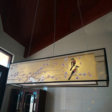 新中式吊灯长方形客厅灯羊皮手绘餐厅书房灯酒店会所工程灯饰定制