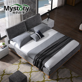 ms北欧布艺床简约现代双人床1.8米小户型婚床 实木床软包床