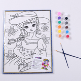 5张包邮水彩水粉数字画手绘卡通填色画儿童涂鸦画批发DIY可选图