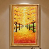玄关装饰画竖版黄金大道 纯手绘挂画风景油画欧式客厅过道走廊