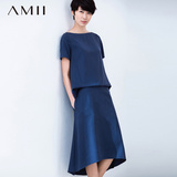 正品Amii夏季圆领大码纯色中雪纺通勤背心拼接女连衣裙11680110