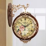 欧式实木双面挂钟创意时尚大号客厅时钟两面静音田园简约石英钟表
