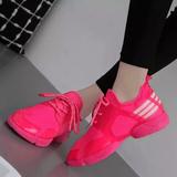 2016春夏新款荧光色系带旅游女鞋韩国玫红骚粉色跑步运动鞋休闲鞋