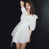 韩国stylenanda 时尚 系带大蝴蝶结 白色 OL通勤风衬衫连衣裙短裙