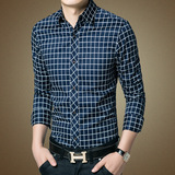 春季男士长袖格子衬衫大码英伦韩版青年学生男式衬衣修身型男潮流
