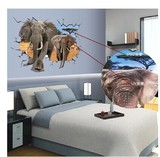 墙贴贴纸客厅3D立体破墙创意家居装饰随意贴风景壁画三D大象便宜