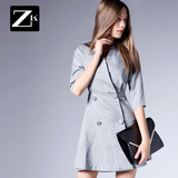 ZK2016春装新款显瘦英伦双排扣女式风衣外套中长款V领修身女装潮