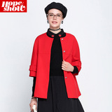 红袖专柜正品2016女秋装新款七分中袖圆领宽松廓形短款风衣外套