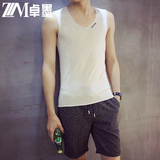 2016夏季韩版V领背心纯棉男士无袖T恤纯色打底衫青年体恤潮流上衣