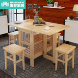 餐桌椅组合4人现代简约实木长方形饭桌可折叠小户型客厅家用桌子