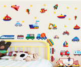 交通儿童墙贴卧室宝宝可爱幼儿园装饰贴纸qiangtie卡通玻璃贴画