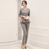 时尚套装女2016春装新款韩版QL气质修身显瘦长袖长裤职业两件套装