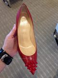 美国代购 2014秋冬 Christian Louboutin 红色尖头铆钉高跟鞋
