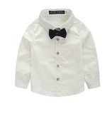 2016春秋新款韩版男童装纯白色衬衣带领结宝宝儿童西装棉衬衫长袖